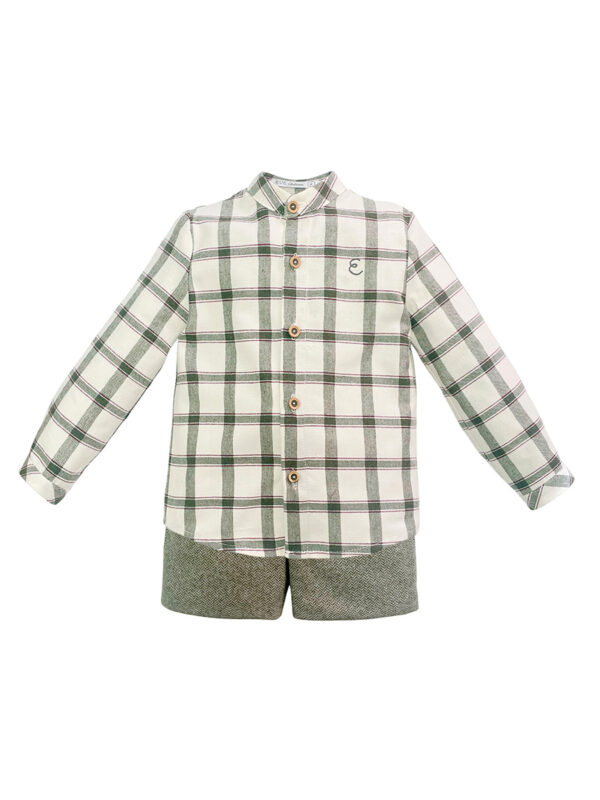 conunto niño camisa cuadros verdes pantalon espiga verde