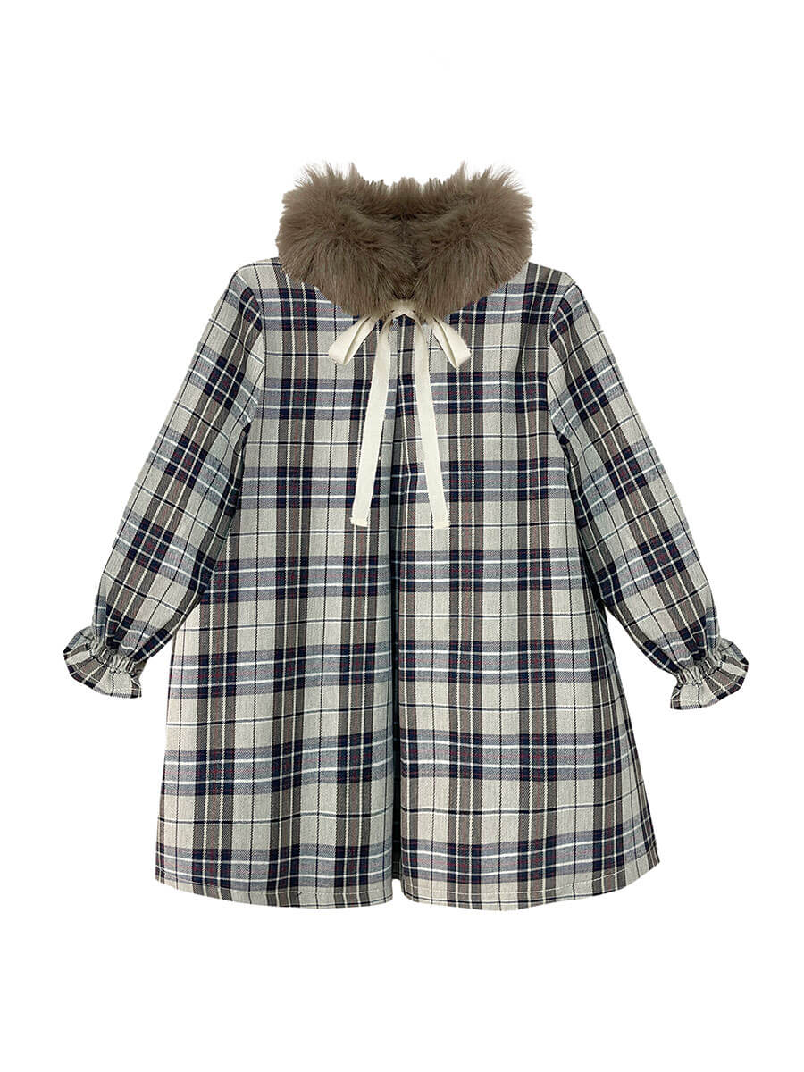 Vestido a cuadros con tartan de cuello pelo sintetico desmontable Eve Children
