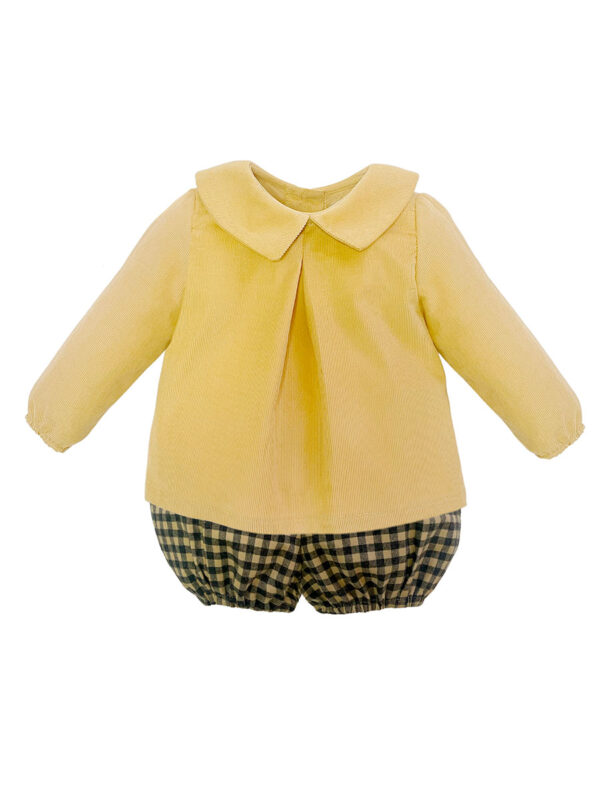 conjunto bebe camisa mostaza bombacho cuadro vichy